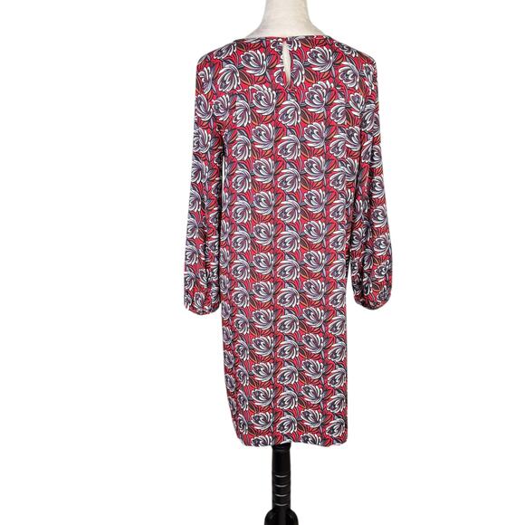 loft TALL Shadow Floral Red Print 3/4 Sleeve Lightweight Knee Length Shift Dress - Picture 6 of 14